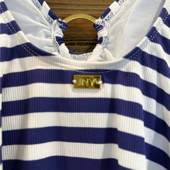 Jones New York Navy and White Striped One Piece Swimsuit with Gold Detail NEW - Picture 6 of 7
